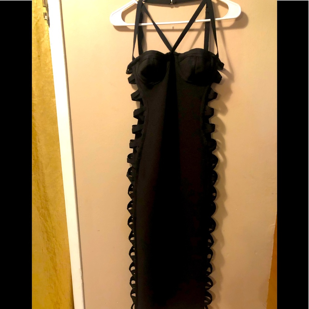 New Black side cut out Bandage dress